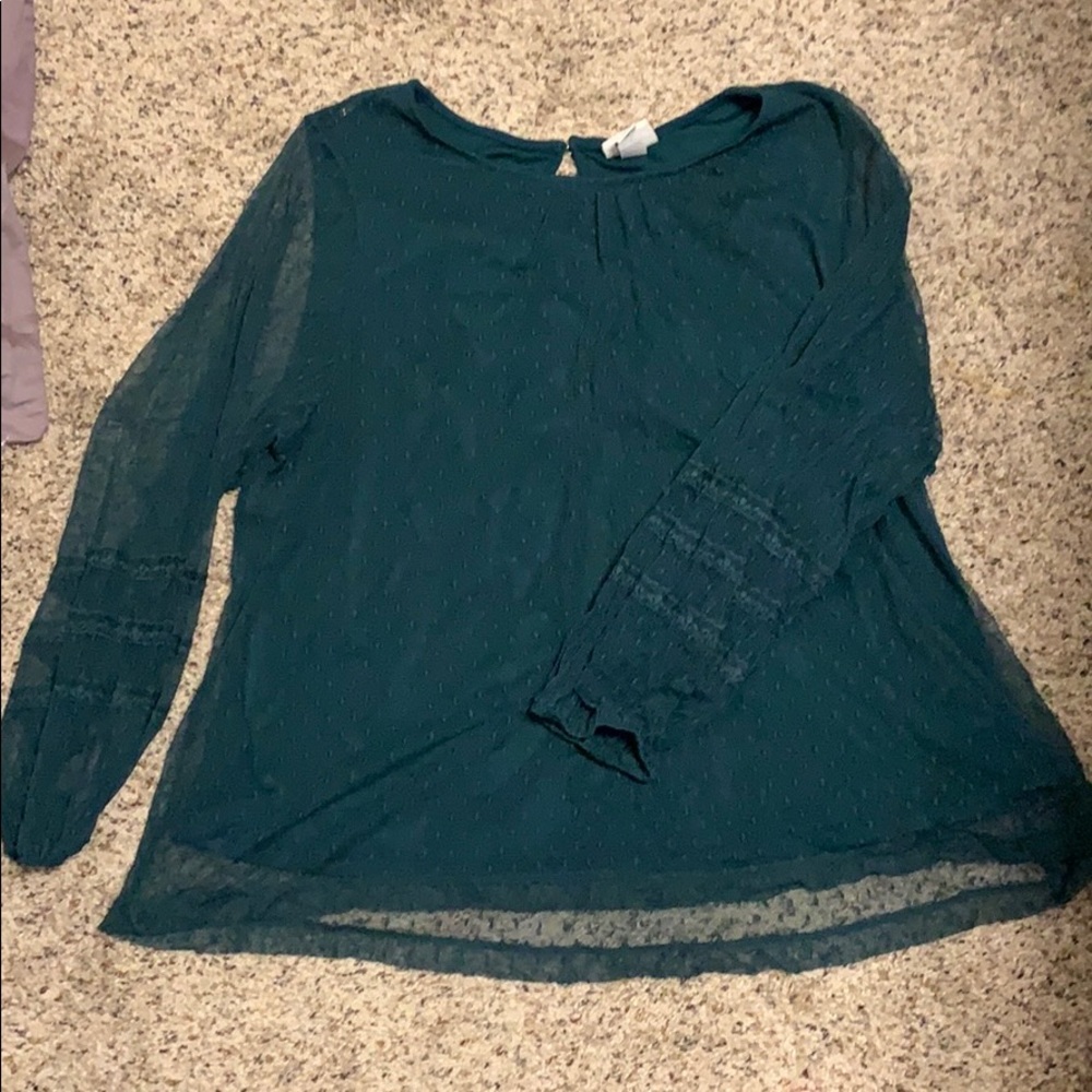 Emerald Green Target Blouse w/ Lace Like Overlay